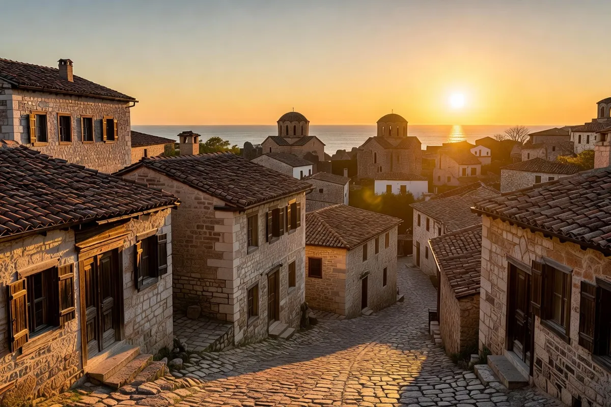 Vieille ville de Nessebar au coucher du soleil classée UNESCO