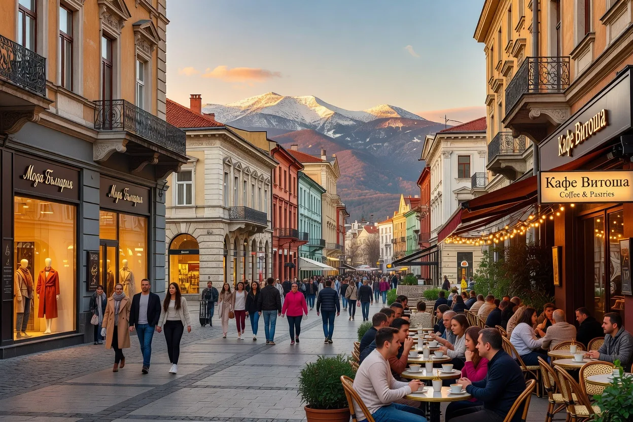 Boulevard Vitosha à Sofia, rue commerçante principale pour le shopping et les cafés